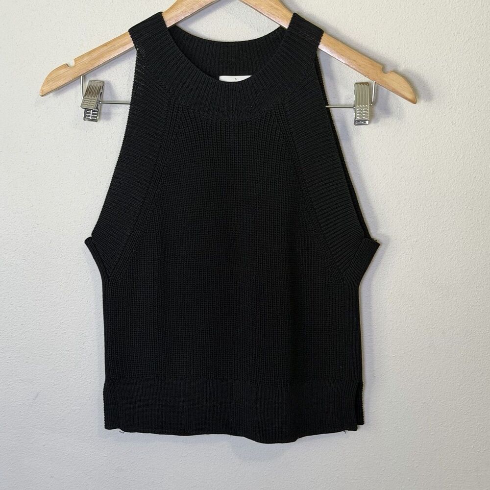 Aritzia Wilfred High Neck Knit Tank Top Black Small Ribbed Side Slit Modern